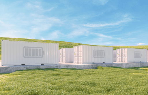battery storage units in a field of grass