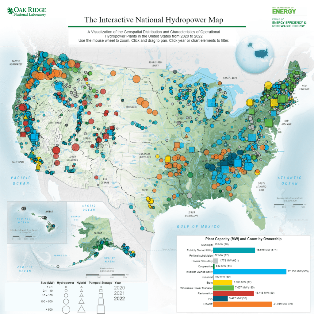 U.S. national hydropower map by the oak ridge national laboratory