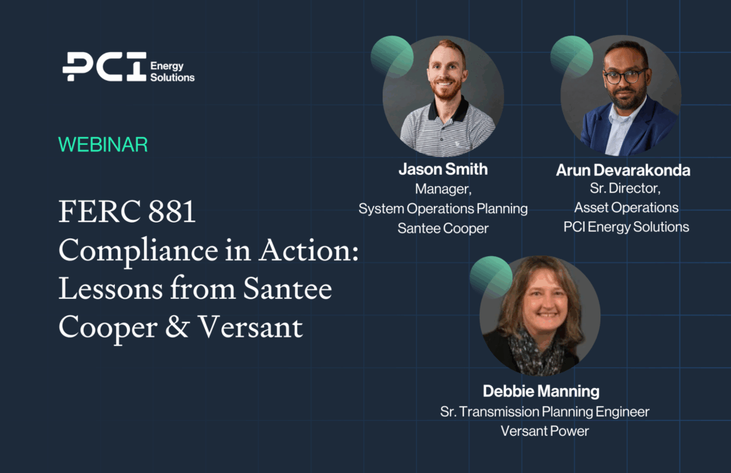 pci energy solutions graphic promoting dec. 4, 2025 webinar, "FERC 881 Compliance in Action: Lessons from Santee Cooper & Versant" taking place from 2-3 p.m.