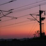 transmission lines at sunset
