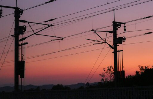 transmission lines at sunset