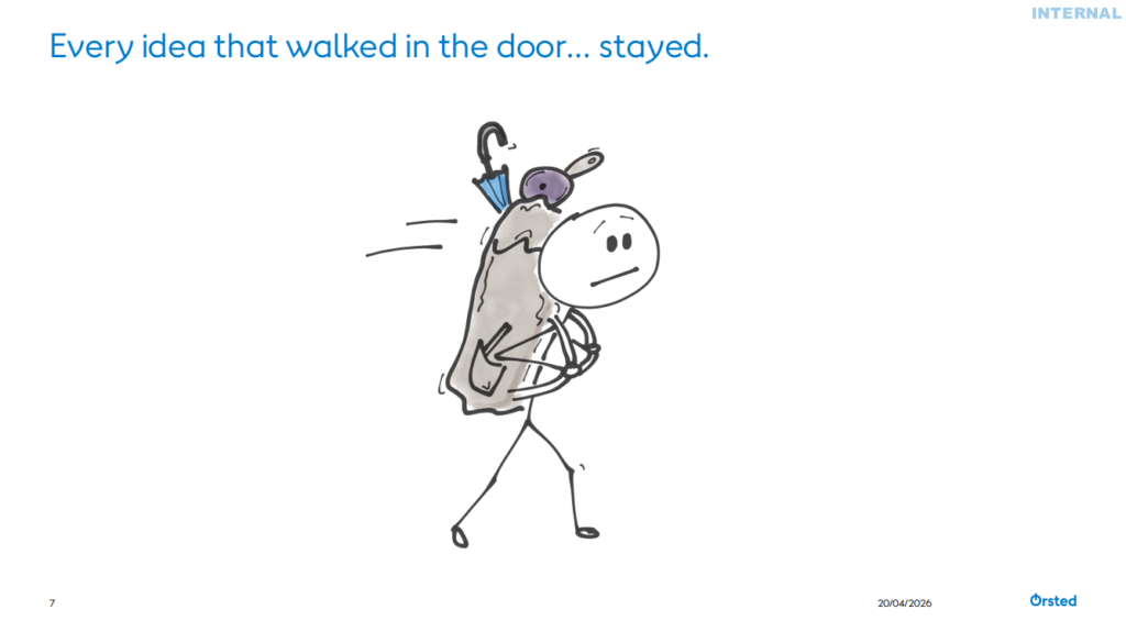 stick figure with text "every idea that walked in the door ... stayed."