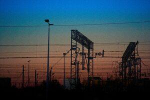 transmission lines at dusk