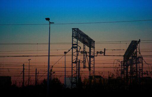 transmission lines at dusk