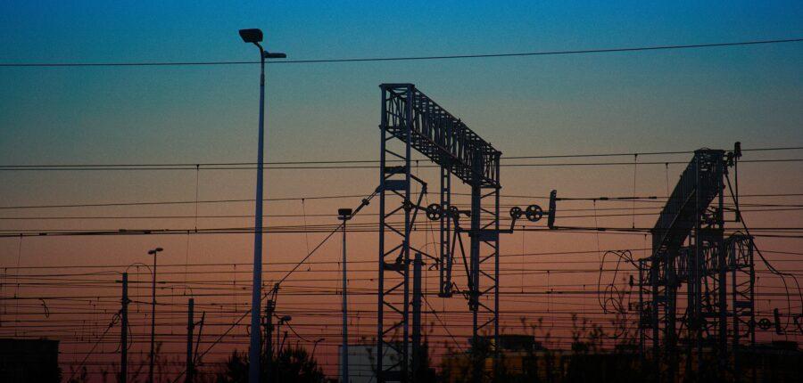 transmission lines at dusk