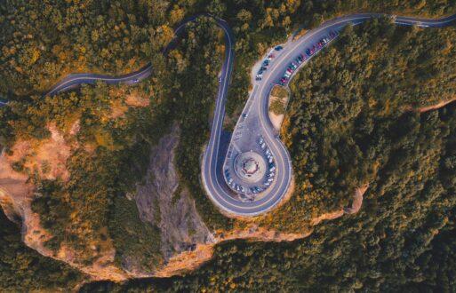 aerial of oregon winding road
